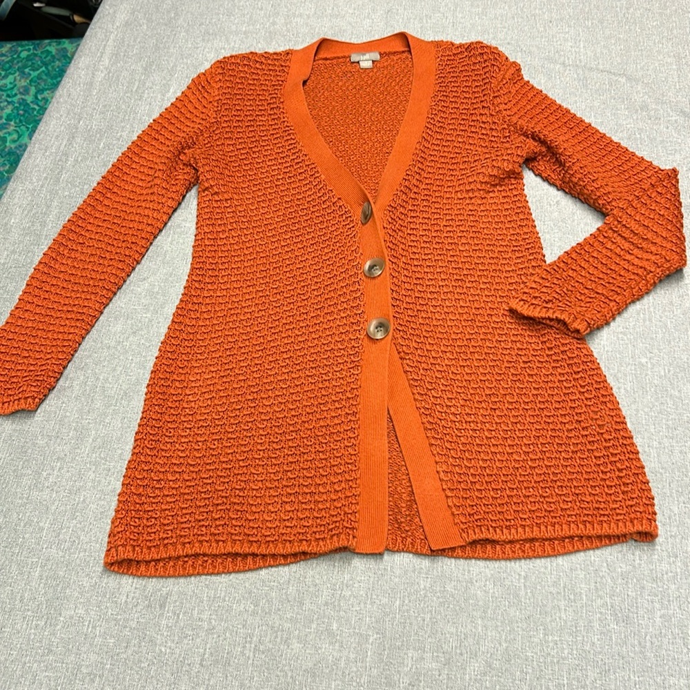 J. Jill Burnt Orange Open Knit Button Front Cardigan Wool Blend Small
